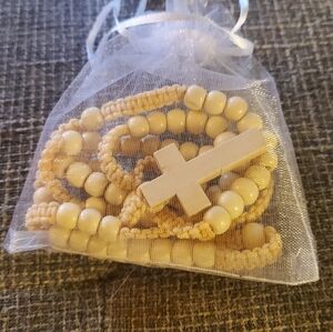 Cream Beaded Rosary with Cross